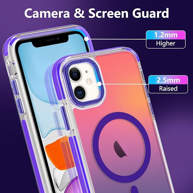 MOWIME Magnetic Case for iPhone 11 [Compatible with Magsafe] [Cute Fashion Fluorescent Design] [1 Screen Protector] Slim Translucent Matte Case for iPhone 11 6.1", Purple