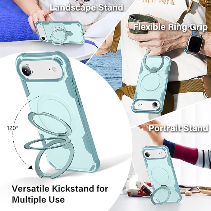 Designed for iPhone 17 Air Case with Magnetic Stand [Military Drop Protection][Compatible with Magnet] Shockproof 17 Air Phone Case with Ring Holder, Green