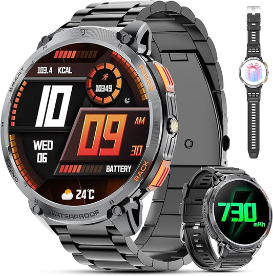 Military Smart Watches for Men, 1.85" HD Large Screen Smart Watch, Flashlight/730mAh/110+ Sports Modes Fitness Tracker Watch, Waterproof Mens Smart Watch for Android Phones iPhone Compatible