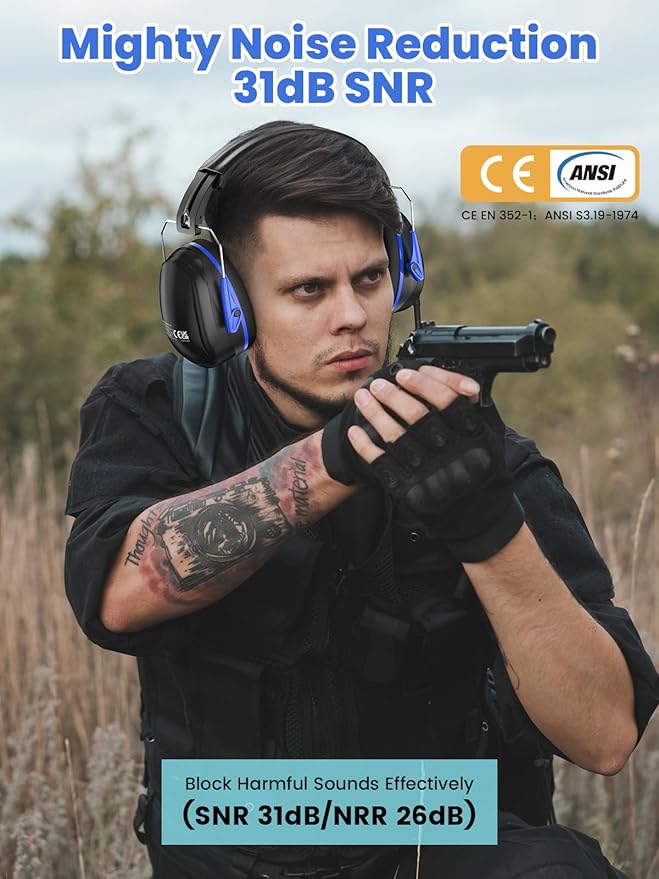Dr.meter Noise Reduction Ear Muffs, 31dB SNR Ear Protection Safety Earmuffs, Noise Cancelling Headphones Hearing Protection for Gun Range, Yard Work, Mowing, Monster Truck and Firework