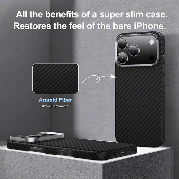 Aramid Fiber for iPhone 17 Pro Max Case Black/Grey(Twill), Compatible with MagSafe,Slim & Light, Case-Less Touch Feeling