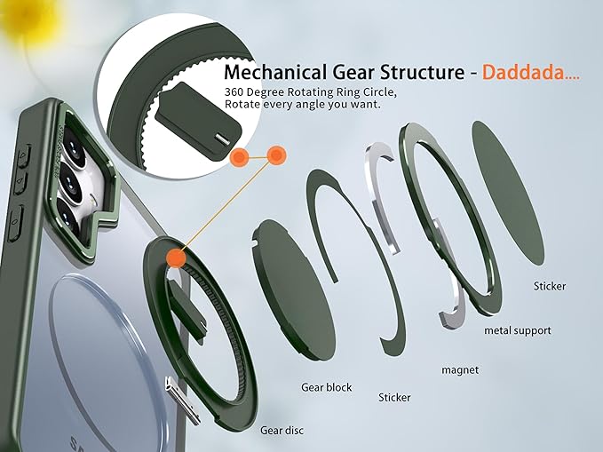 Magnetic Stand Case for Samsung Galaxy S24/S25 6.2" [with 2 Screen Protectors] [360° Rotation Magnetic Stand] [Compatible with Magsafe] Military-Grade Drop Protection Case, Green