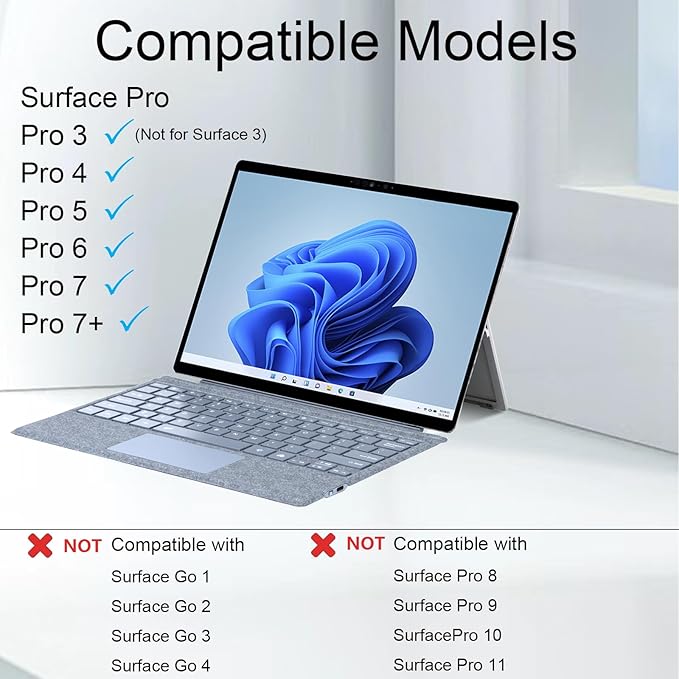 Type Cover for Microsoft Surface Pro 7+ / Pro 7 / Pro 6 / Pro 5 / Pro 4 / Pro 3, 12.3 inch, Ultra-Slim Wireless Tablet Keyboard with Multi Touchpad Bluetooch (Ice Blue)