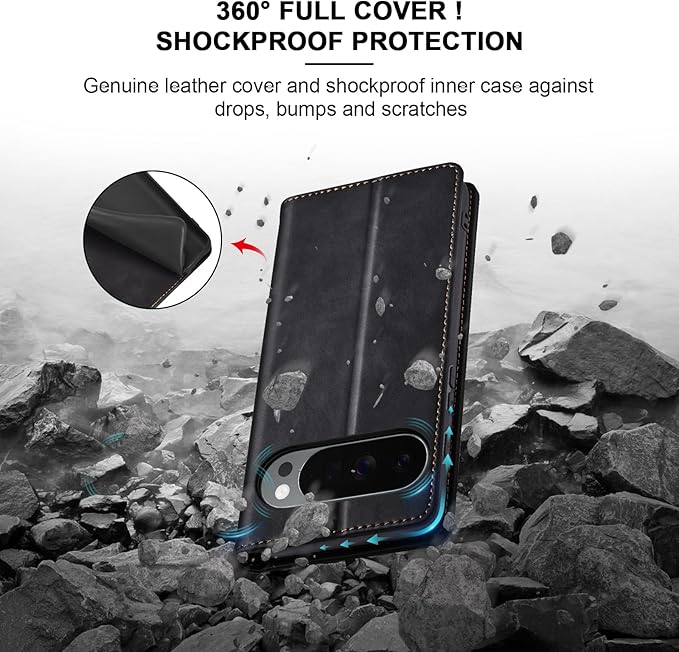 Jasonyu Flip Wallet Case for Google Pixel 10 Pro XL 5G,Leather Magnetic Folio Cover with Card Holder,Kickstand - TPU Shockproof Durable Protective Phone Case,Black