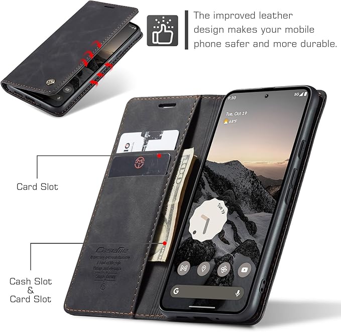 for Google Pixel 10 Pro/Pixel 10/Pixel 9/Pixel 9 Pro Case, Flip Wallet Leather Case with Card Holder Magnetic Closure Shockproof Kickstand Protective Phone Cases Cover, Black