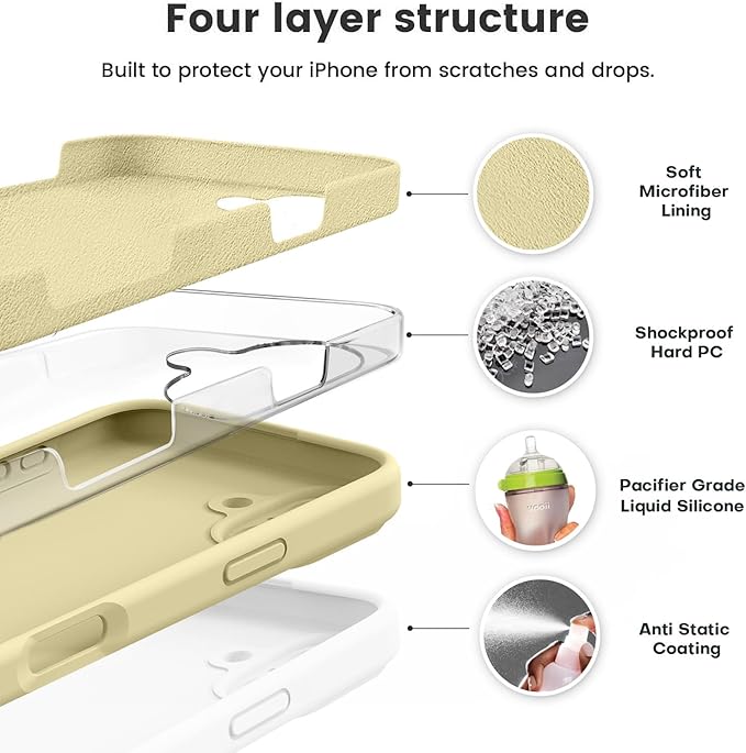 Vooii Compatible with iPhone 16 Plus Case, Liquid Silicone Upgrade [Camera Protection] [Soft Anti-Scratch Microfiber Lining] Shockproof Phone Case for iPhone 16 Plus 6.7 inch - Creamy Yellow