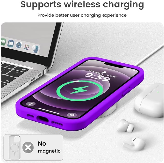 Vooii Compatible with iPhone 12 Case/iPhone 12 Pro Case, Liquid Silicone Upgrade [Soft Anti-Scratch Microfiber Lining] [Shockproof Drop Protection] Phone Case 6.1 inch - Neon Purple
