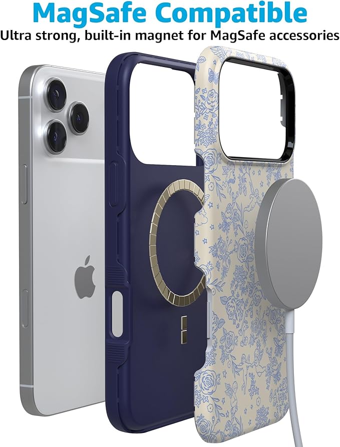 Casely iPhone 17 Pro Case | Cupid's Canvas | Periwinkle Floral | Compatible with MagSafe | Bold Protective Design