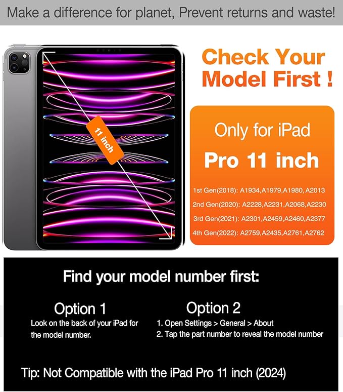 TORRAS Ostand for iPad Pro 11 inch Case 4th/3rd/2nd/1st Generation 2022 2021 2020 2018 with Sturdy Kickstand, Slim Bend-Proof, Adjustable Stand, Any-Angle Viewing, Built-in Pencil Holder, Black