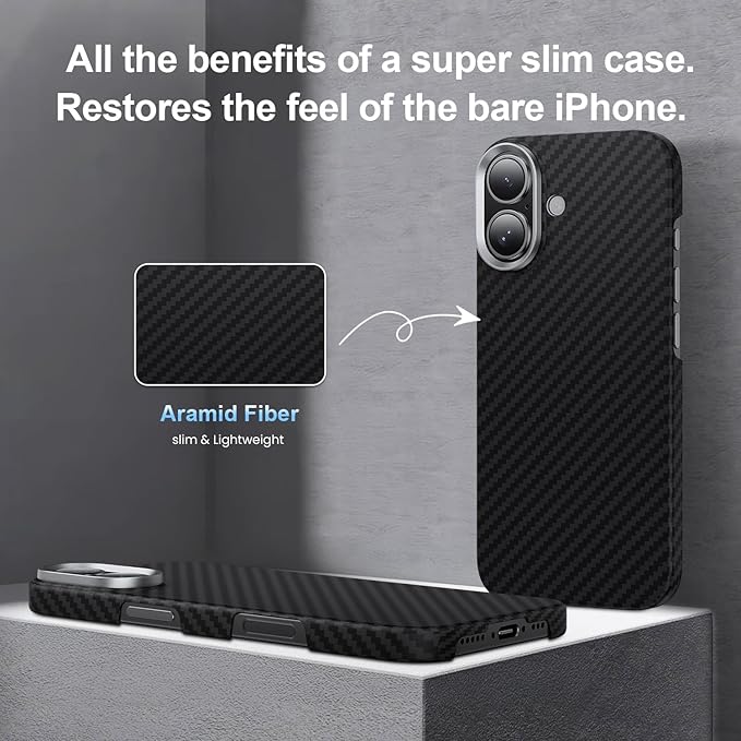 Aramid Fiber for iPhone 17 Case Black/Grey(Twill), Compatible with MagSafe,Slim & Light, Case-Less Touch Feeling
