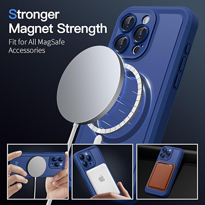 COOLQO Magnetic for iPhone 13 Pro Max Case, Compatible with MagSafe, Dual Layer Design Military Grade Protection, Translucent Matte Scratch-Resistant Back Protective Shockproof Phone Case, Blue