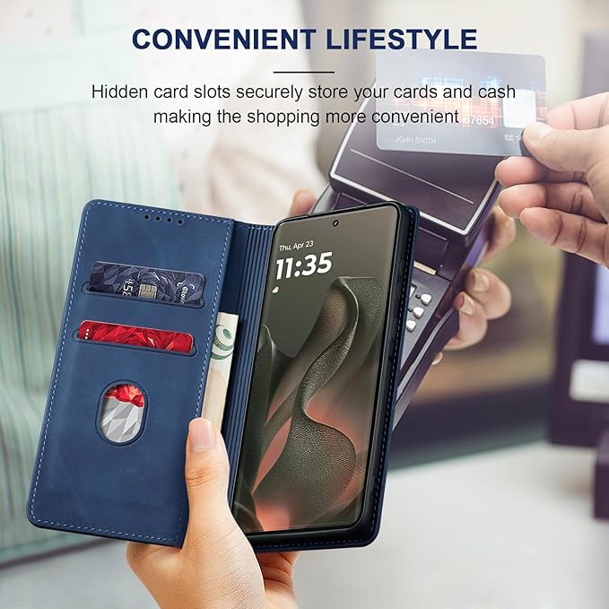 Jasonyu Flip Wallet Case for Motorola Edge (2025)/Edge 60/60 Pro/60 Fusion,Leather Magnetic Folio Cover with Card Holder,Kickstand - TPU Shockproof Durable Protective Phone Case,Blue