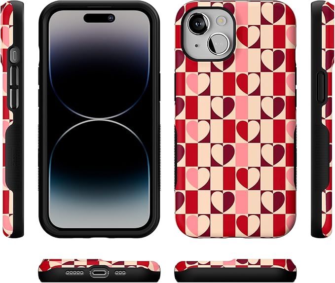 Casely iPhone 14 Case | Love's a Game | Retro Hearts | Compatible with MagSafe | Bold Protective Design