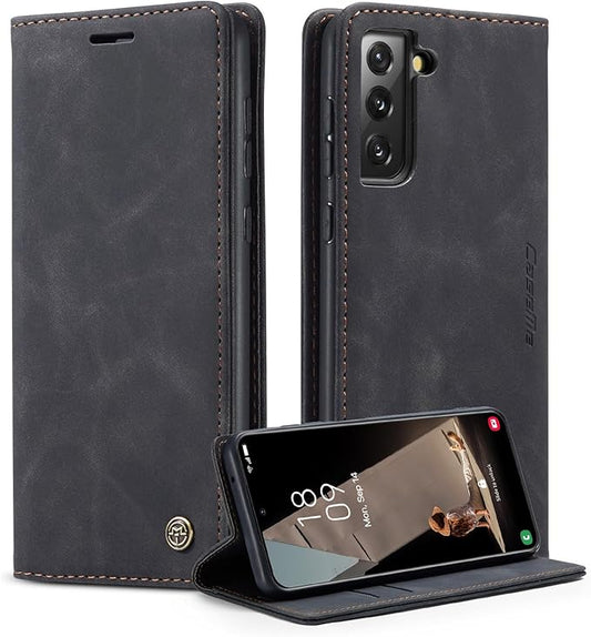 for Samsung Galaxy S21 FE Case, Flip Wallet Leather Case with Card Holder Magnetic Closure Shockproof Kickstand Protective Phone Cases Cover for Samsung S21 FE,Black