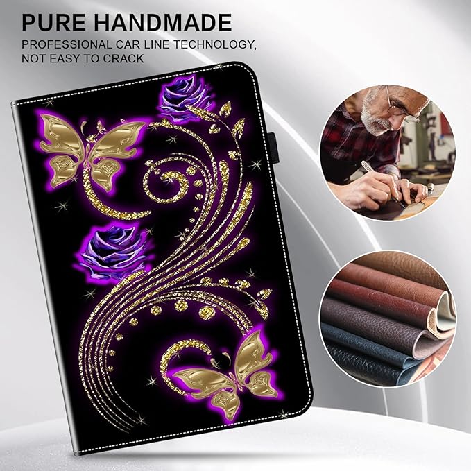 ALILANG Case for Lenovo Tab M9 9 inch 2023 (TB-310FU) with Stylus, Shockproof Folding Stand Cover - Purple Butterfly