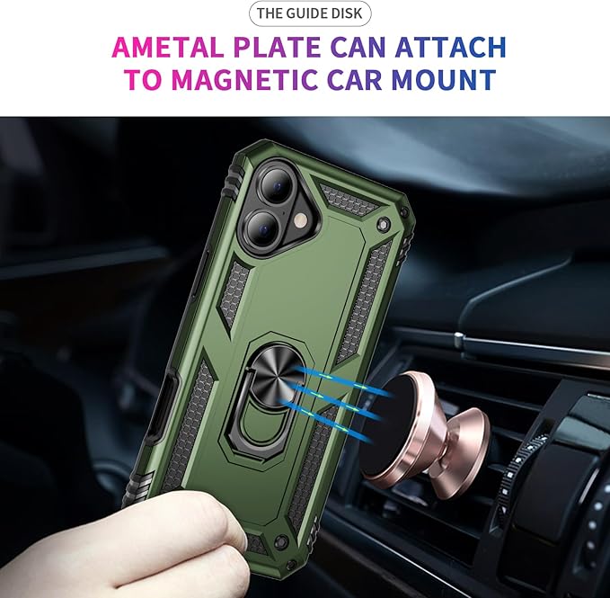 ADDIT Compatible with iPhone 17 Case with Tempered Glass Screen Protector, Adjustable Kickstand Ring, Military-Grade Heavy Duty Protection, Shockproof, Anti-Fingerprint,ArmyGreen