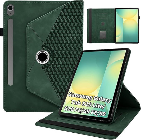 Rotating Case for Samsung Tab S10 Lite /S10 Fe/S9 Fe 10.9 Inch /S9 Tab 360° Rotating Cover Multi-Angle Viewing Stand Auto Wake/Sleep PU Leather Business Folio Protective Cases, Green