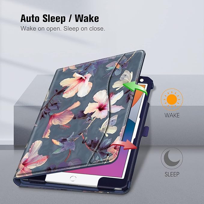 Fintie Case for iPad 9th / 8th / 7th Generation (2021/2020/2019) 10.2 Inch - [Corner Protection] Multi-Angle Viewing Stand Cover with Pocket & Pencil Holder, Auto Sleep Wake, Blooming Hibiscus