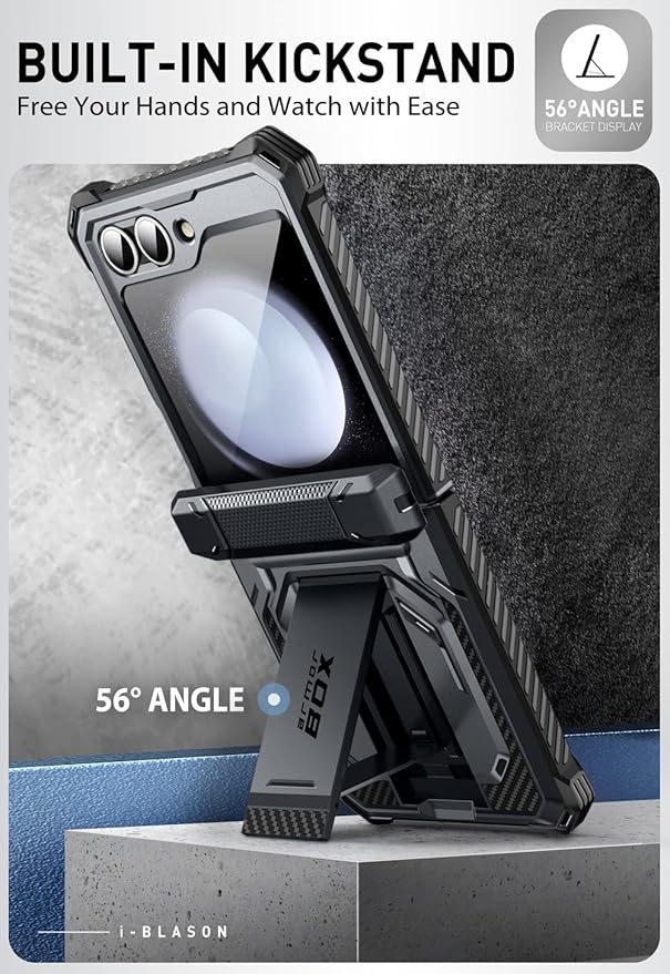 i-Blason for Samsung Galaxy Z Flip 7 FE Case, Z Flip6 Case with Stand, [Built-in Screen Protector] [Hinge Protection] [Belt-Clip], Military Phone Case for Samsung Z Flip 7 FE/6/5, Armorbox, Black