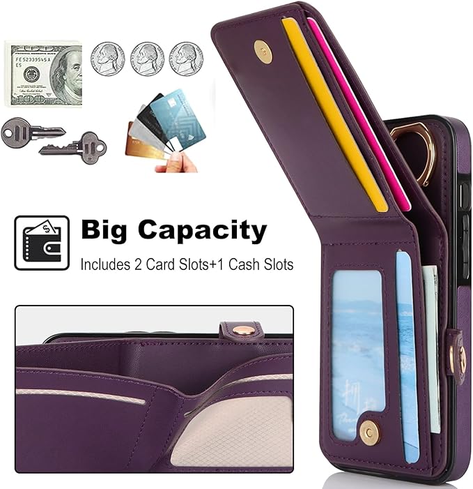 Compatible iPhone 16 Plus Wallet Case with Card Holder RFID Blocking PU Leather Doubles as a Wallet Unisex Flip Shockproof Protection with Card Slots Ring Wrist Kickstand Function,Purple