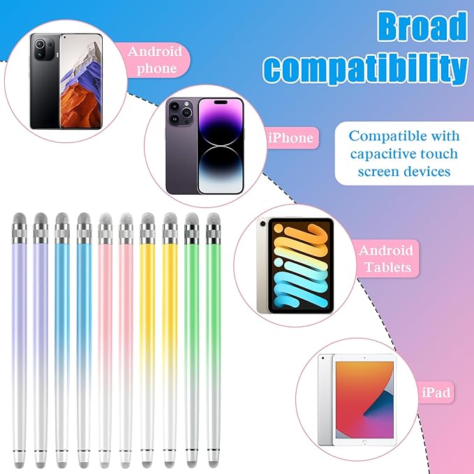 Bopomofo 10PCS Stylus Pen for Touchscreen,Stylus Pen for iPhone/iPad/Tablet Android/Microsoft/Surface, Compatible with Touch Screens (Purple/Pink/Blue/Green/Yellow)