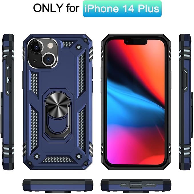 ADDIT Phone Case for iPhone 14 Plus Case,with Kickstand Ring,Adjustable Stand,Military Grade,Heavy Duty Protection,Shockproof,Anti-Fingerprint,Support Magnet Car Mount,Blue