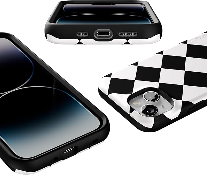 Casely iPhone 14 Case | Black Checkerboard | High Contrast Design | Compatible with MagSafe | Bold Protective Design