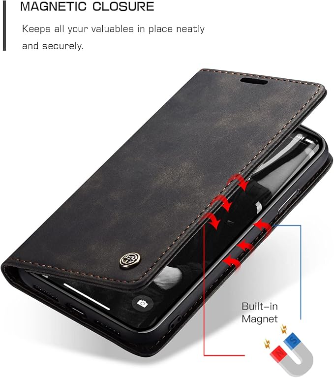 for iPhone XR 6.1-Inch Case, Flip Wallet Leather Case with Card Holder Magnetic Closure Shockproof Kickstand Protective Phone Cases Cover for iPhone XR, Black