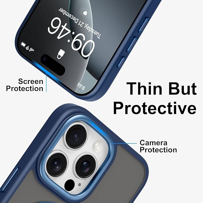 ZIYE Magnetic Case for iPhone 16 Pro Case with Stand [Compatible with MagSafe] Slim Shockproof Military Grade Heavy Duty Cover with 360 Rotatable Ring Kickstand for Women Men, Translucent Blue