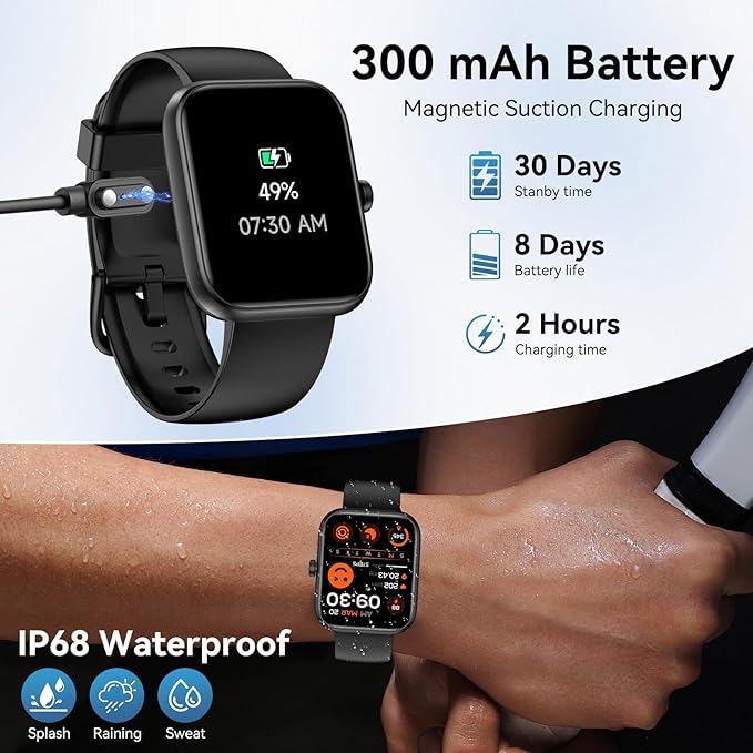 Smart Watch with Alexa Built-in, 1.83" HD Touchscreen & Fitness Tracker with Message Call Function, 24/7 Heart Rate/Sleep Monitor, 120+ Sport Modes, IP68 Waterproof, for Android iPhone (Black)