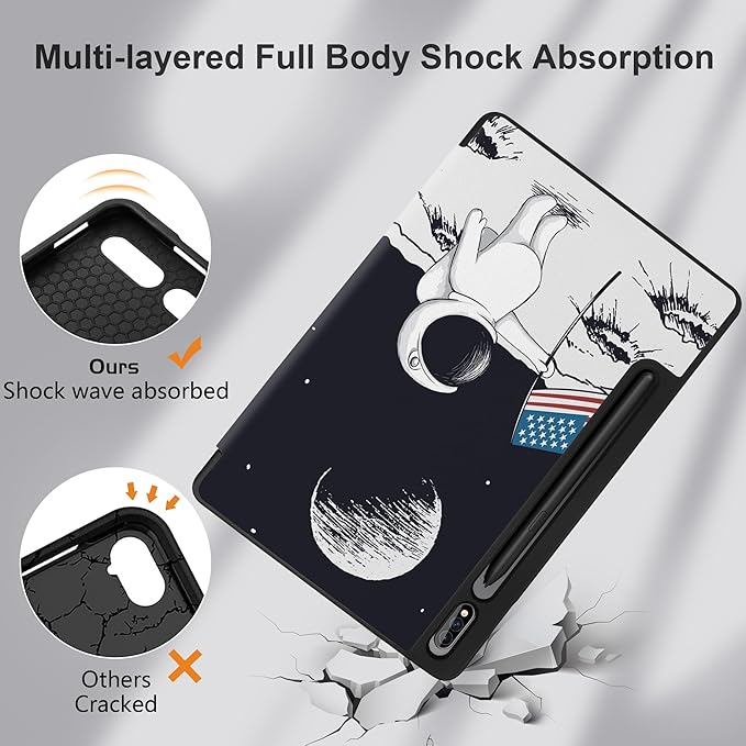 Case for Samsung Galaxy Tab S8 2022 & S7 2020, Shockproof Tablet Case for Samsung Tab S8/S7 11 inch with Auto Sleep/Wake & Trifold Stand & Soft TPU Back Cover, Astronaut & Moon