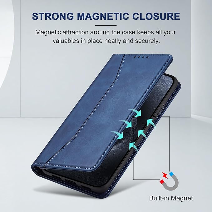 Jasonyu Flip Wallet Case for iPhone 15 Pro,Leather Magnetic Folio Cover with Card Holder,Kickstand - TPU Shockproof Durable Protective Phone Case,Blue