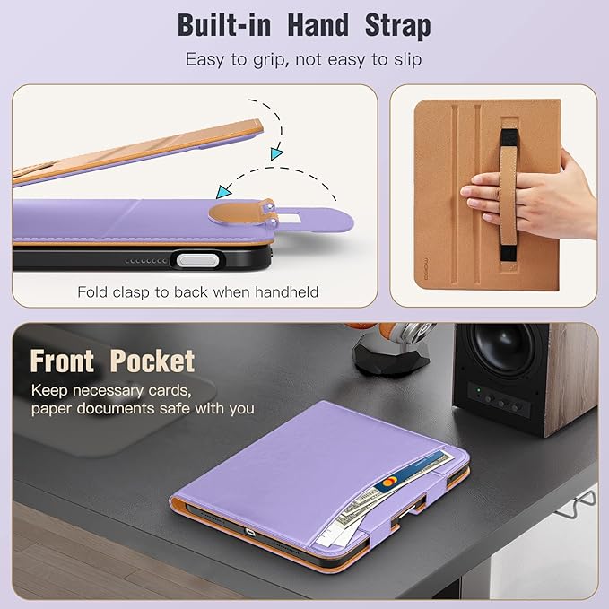 MoKo for iPad (A16) 11th Generation Case 11 inch 2025, iPad 10th Generation Case 10.9" 2022 with Pencil Holder & Pocket, Premium Leather Folio Stand Cover, Multiple Viewing Angles, Light Purple