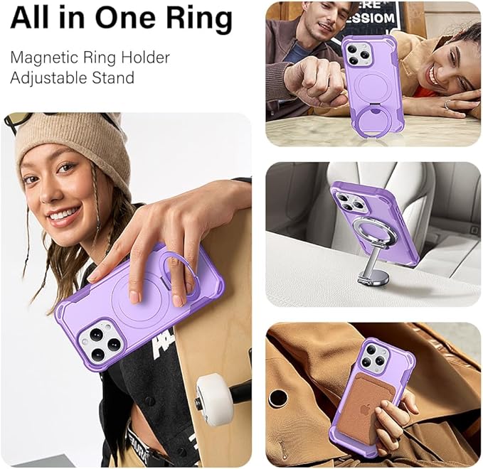 Designed for iPhone 16 Pro Max Case with Magnetic Stand [Military Drop Protection][Compatible with Magnet] Shockproof 16 Pro Max Phone Case with Ring Holder, Purple