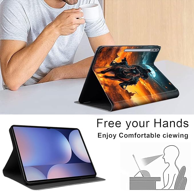 Case for Samsung Galaxy Tab S10 Ultra/Galaxy Tab S9/S8 Ultra 14.6-Inch, Slim PU Leather Stand Cover with Auto Wake/Sleep, Multi-Angle Viewing & Shockproof, Man Riding Horse
