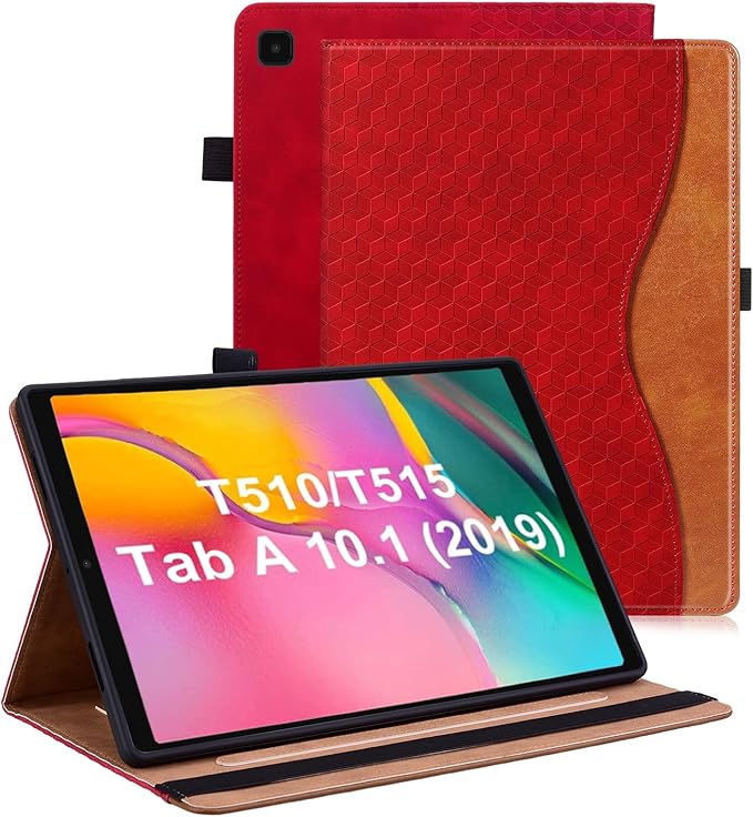 Case for Samsung Galaxy Tab A 10.1 2019 (SM-T510/T515/T517) PU Leather Multi-Angle Viewing Stand with Card Pocket Tablet Cover for 10.1 Inch Tablet Android 2019,Red