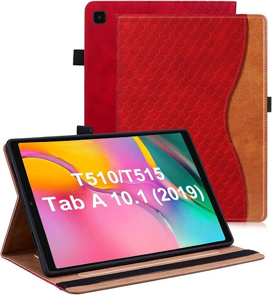 Case for Samsung Galaxy Tab A 10.1 2019 (SM-T510/T515/T517) PU Leather Multi-Angle Viewing Stand with Card Pocket Tablet Cover for 10.1 Inch Tablet Android 2019,Red