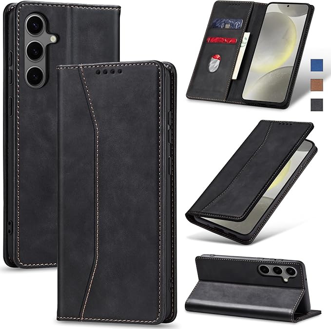 Jasonyu Flip Wallet Case for Samsung S24 Plus/S24+ 5G,Leather Magnetic Folio Cover with Card Holder,Kickstand - TPU Shockproof Durable Protective Phone Case,Black