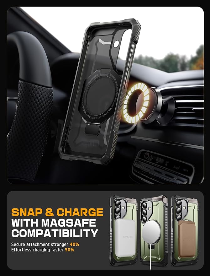 SUPCASE for Samsung Galaxy S25 Case with Stand (Unicorn Beetle Grip), [Compatible with MagSafe] [Military-Grade Drop Protection] Heavy Duty Shockproof Magnetic Phone Case for Galaxy S25 6.2", Guldan