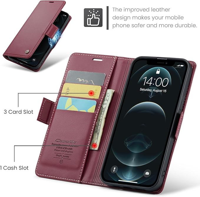 for iPhone 12 Pro Max Case, Premium PU Leather Wallet Case Flip Cover with [RFID Blocking][Card Holder][Stand Function] Shockproof Protective for iPhone 12 Pro Max, Red