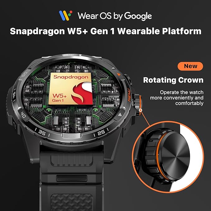 Ticwatch Atlas Smartwatch for Men Android Wear OS Smart Watch Outdoor 90 Hrs Battery 110+ Workout Modes Heat Map Fall Detection Health Fitness Tracker 5ATM GPS Compass Android Compatible Only