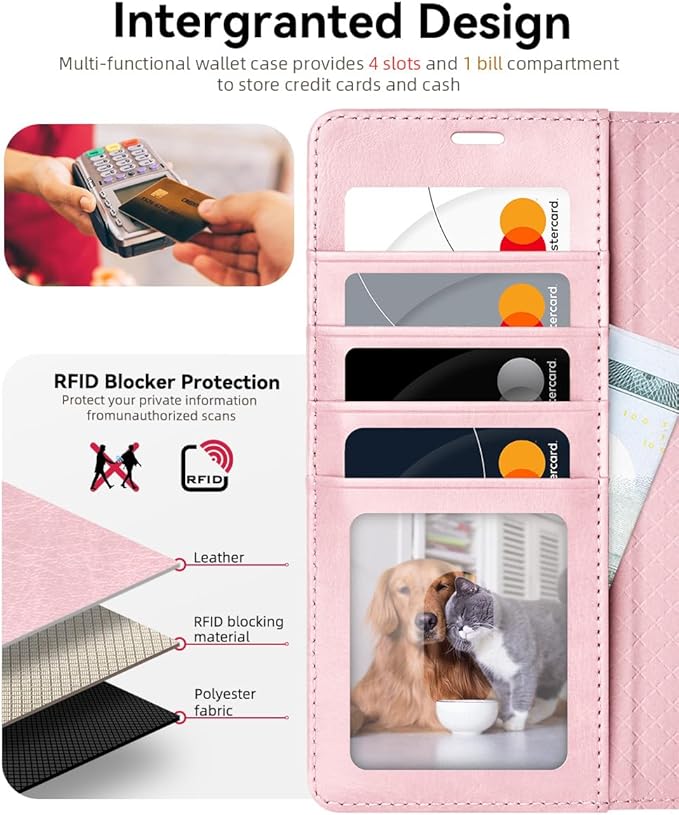 OCASE Compatible with Galaxy S25 Ultra Wallet Case, PU Leather Flip Folio Case with Card Holders RFID Blocking Kickstand [Shockproof TPU Inner Shell] Protective Phone Cover 2025, Pink