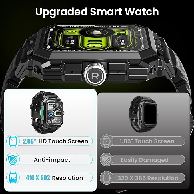 Military Smart Watch for Men(Answer/Make Call),2.06"Large AMOLED 710mAh Battery IP69 Waterproof Smartwatch for Android iPhone Fitness Tracker with Heart Rate/Sleep/Compass/SpO2/120+Sport Modes