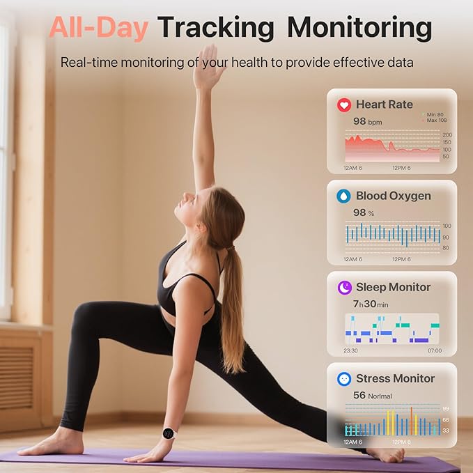 Smart Watch for Women Bluetooth Notifications/Calls,100+ Sports Mode Fitness Tracker with Heart Rate/Sleep Monitor/Pedometer/Calories IP68 Waterproof Activity Tracker for Android/iOS