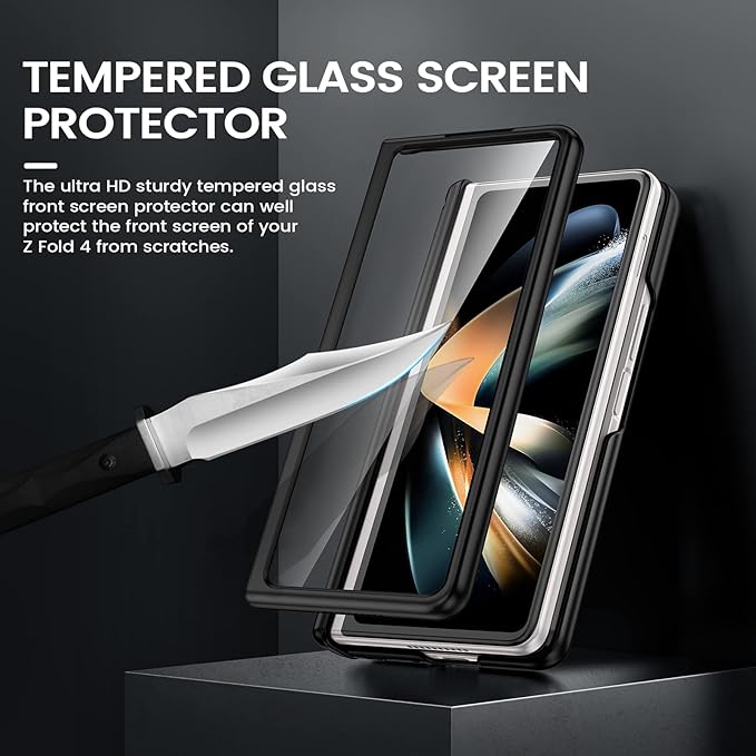 VEGO for Galaxy Z Fold 4 Case with Belt Clip Holster, 360°Ring Magnetic Kickstand & Camera Cover & Front Screen Protector, Hinge Protection Shockproof Armor Cover - Midnight Black