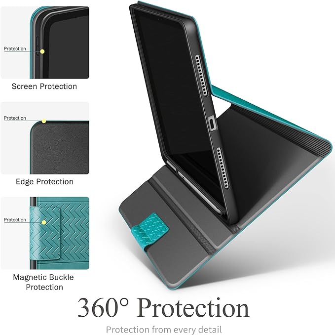 auaua Case for iPad (A16) 11th Generation 11 Inch 2025, iPad 10th Generation 10.9 Inch 2022, with Pencil Holder, Auto Sleep/Wake, Adjustable Stand, PU Leather (Green)