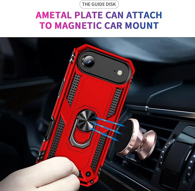 ADDIT Compatible with iPhone 17 Air Case with Tempered Glass Screen Protector, Adjustable Kickstand Ring, Military-Grade Heavy Duty Protection, Shockproof, Anti-Fingerprint,Red