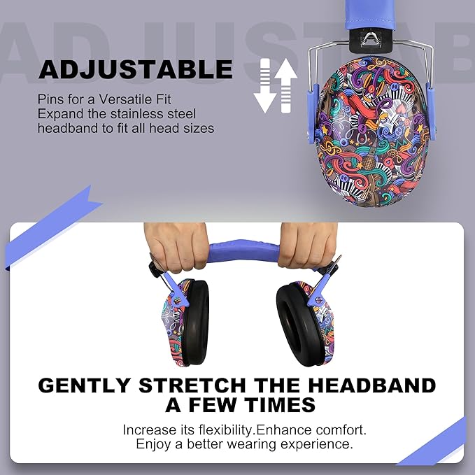 ROHEAR 032 Kids Ear Protection Safety Muffs, NRR 25dB Noise Blocking Earmuffs for Monster Trucks, Autism, Studying, Protective Ear Defenders for Toddler Children Teens - SYMBOL MUSIC