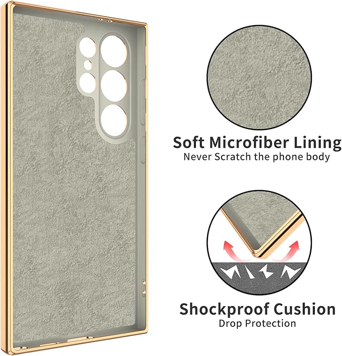 Dinick White for Samsung Galaxy S24 Ultra Case with Ring Holder Kickstand [with Magnetic] Soft TPU Bumper, Glitter Gold Electroplated Cover Slim Thin Protective Phone Case for Galaxy S24 Ultra