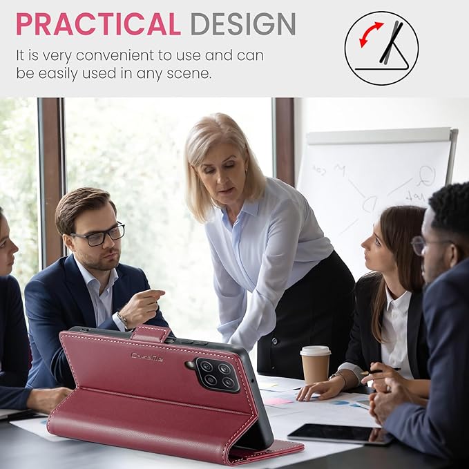 for Samsung Galaxy A12 5G Case, Premium PU Leather Wallet Case Flip Cover with [RFID Blocking][Card Holder][Stand Function] Shockproof Protective for Samsung Galaxy A12, Red